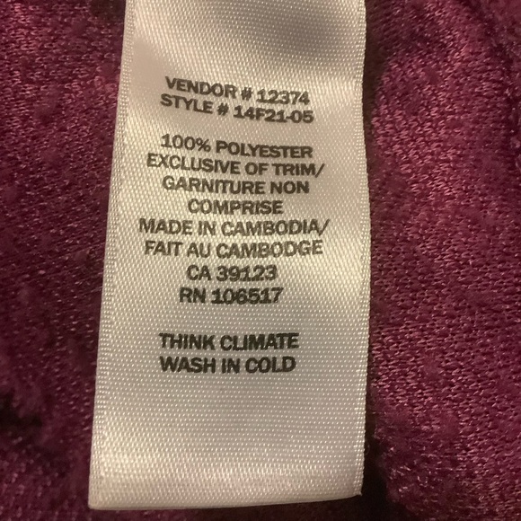 NORTHERN REFLECTIONS DEEP PLUM PURPLE HALF ZIP DEEP PILE FLEECE SWEATER/Size M - Picture 13 of 13